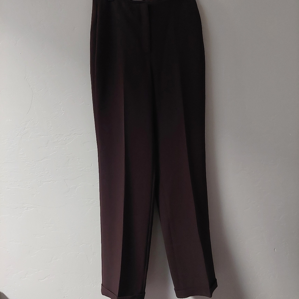 Louben Brown Front Zip  Trouser Triacetate ‎ Pants Women Size 4
